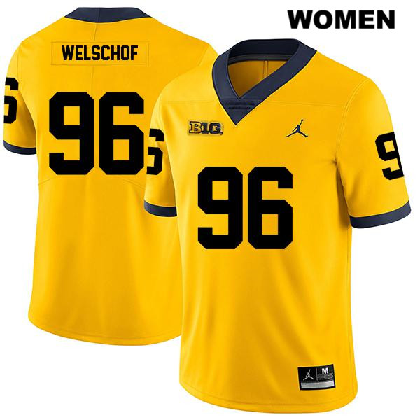 Women's NCAA Michigan Wolverines Julius Welschof #96 Yellow Jordan Brand Authentic Stitched Legend Football College Jersey DA25V47EJ